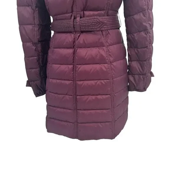 Burberry Brit Belted Down Coat Burgundy Purple Maroon Size Small